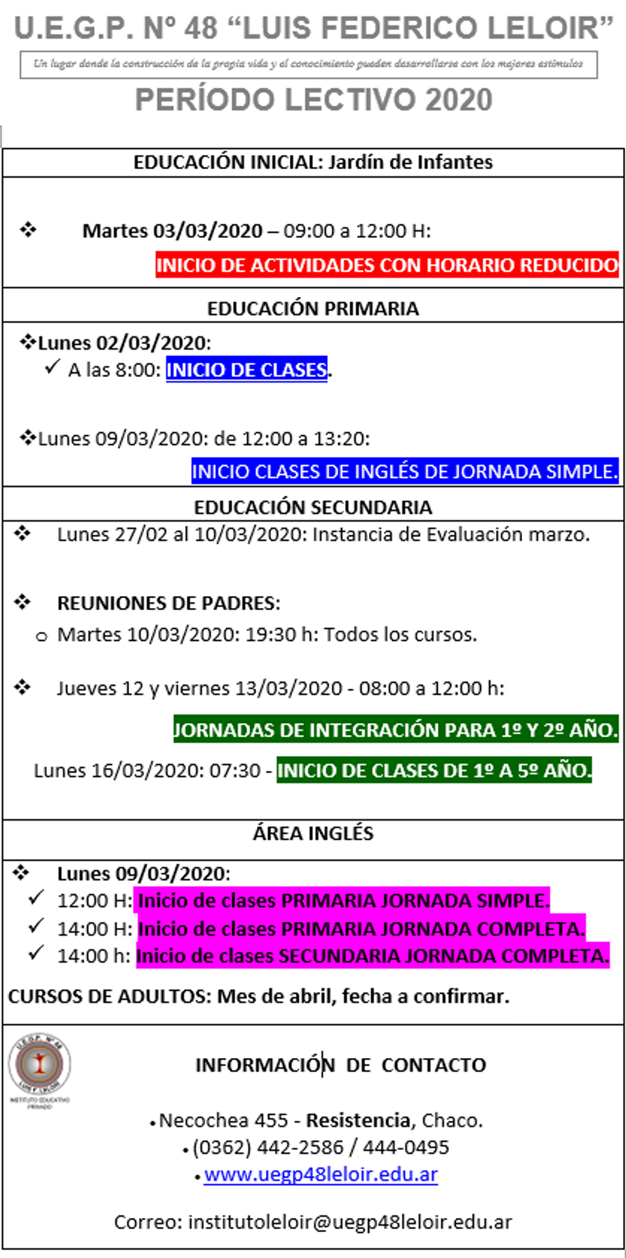 Novedades Colegio Luis F. Leloir